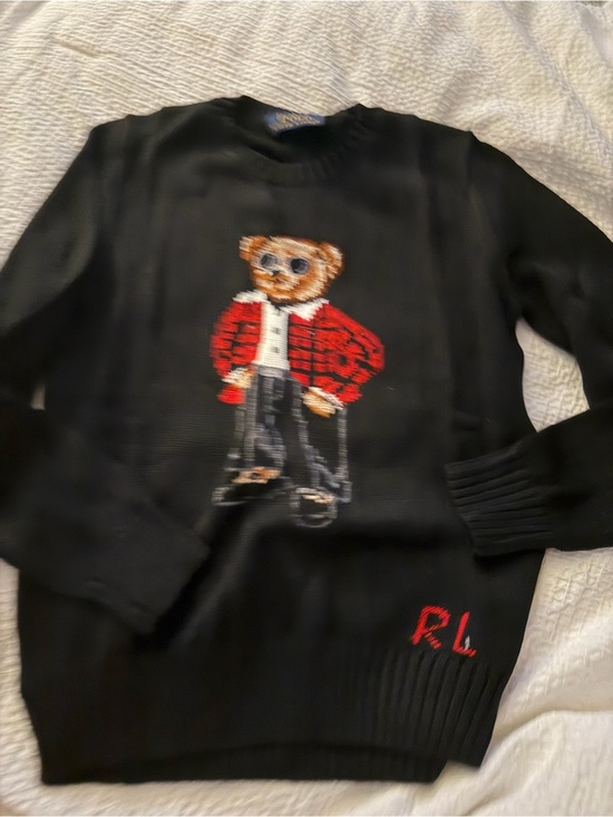 Polo Ralph Lauren Sweaters - Polo by Ralph Lauren Black Crewneck Sweater with Red Bear Motif